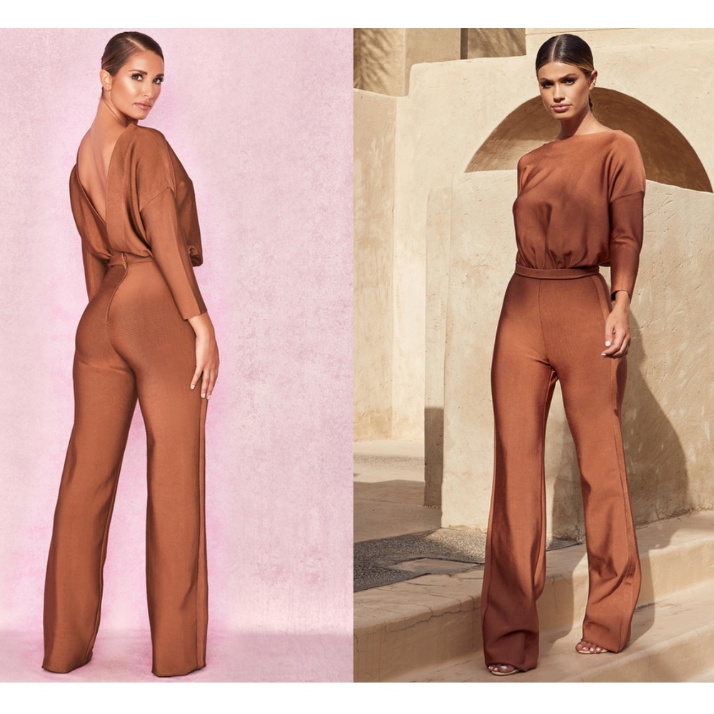 HouseOfCB 'Danuja' Tan Bandage Backless Jumpsuit